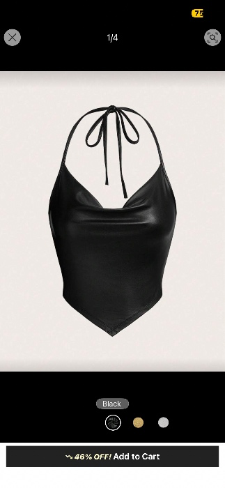 SHEIN ICON Draped Front Tie Backless Halter Top-Black Faux Leather