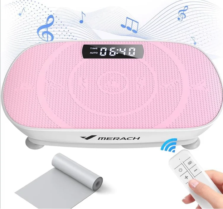 MERACH Vibration Plate, Whole Body Workout Powerful Quiet Vibration Plate Exercise Machine for Weight Loss and Shaping, Auto or Manual Speed Control, Built-in Bluetooth Speaker - Pink