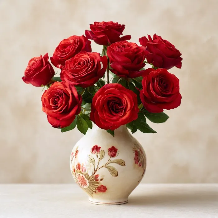 A Dozen Roses and Vase 