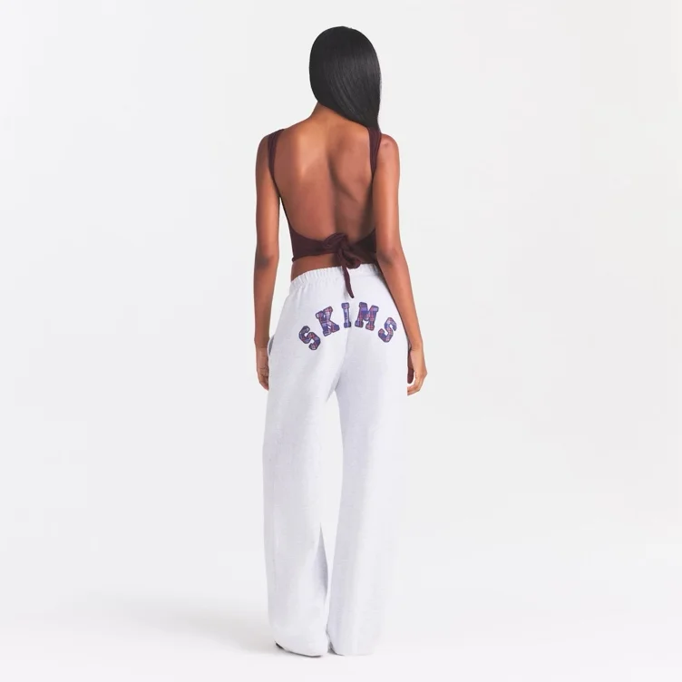 COTTON FLEECE CLASSIC STRAIGHT LEG PANT | LIGHT HEATHER GREY ARCHED SKIMS PLAID | XXS