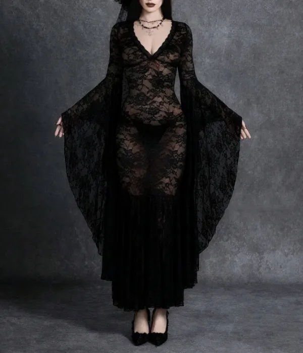 gothic seethrough lace dress