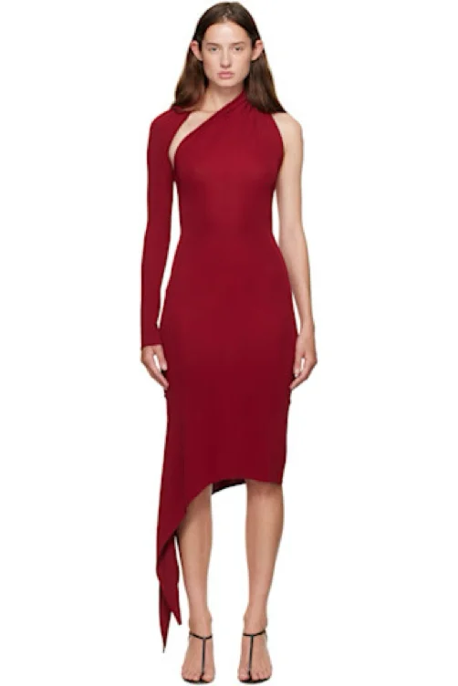 Burgundy One Shoulder Dress