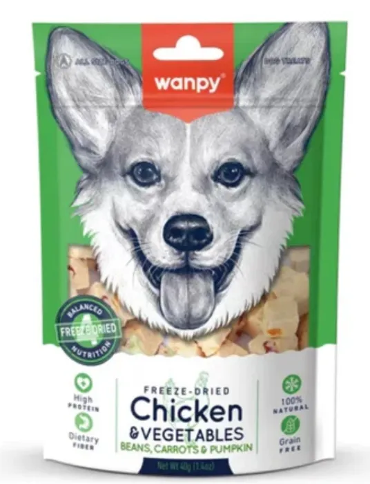Wampy dog treat freeze dried chicken and vegetables 40g