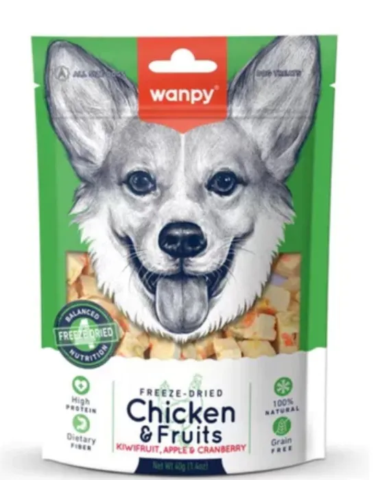 Wampy dog treat freeze dried chicken and fruits 40g