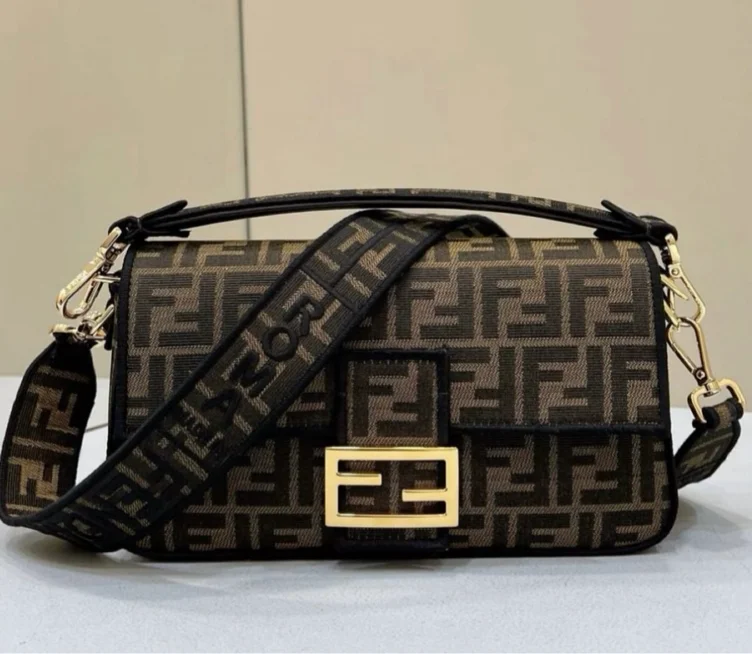 Baguette® Tobacco brown FF jacquard fabric bag