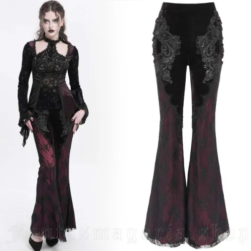 Gothic Reverie Black Red Velvet Flared Trousers