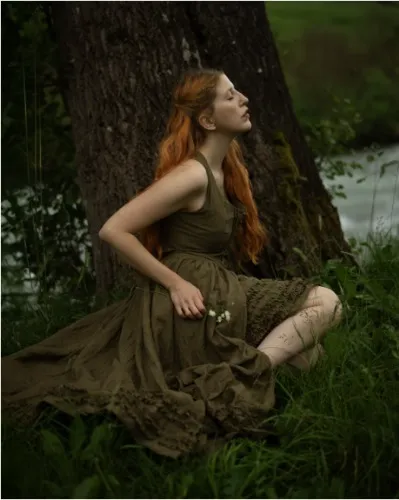 Wearable Poetry 17 | Ruffled linen dress & skirt （2 pieces) | Moss green / S