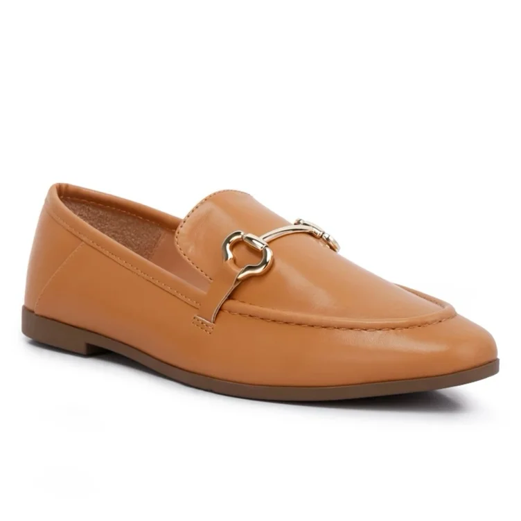 London Rag | Horsebit Embellished Faux Leather Loafers (US7 - Tan)