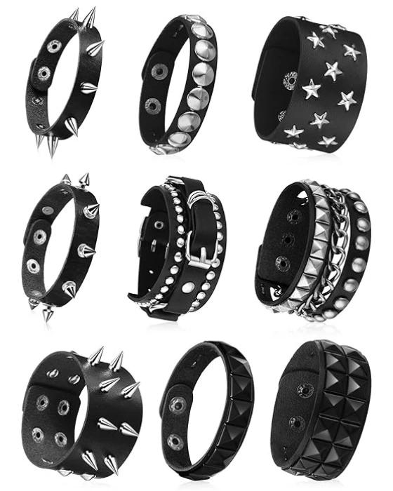 9 Pieces Spiked Studded Bracelet