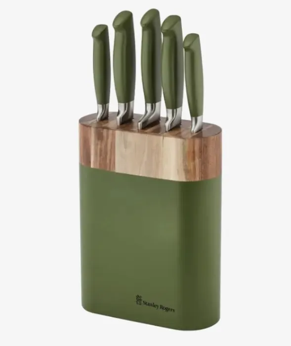 Stanley Rogers 6pc Oval Knife Block Set Olive Green