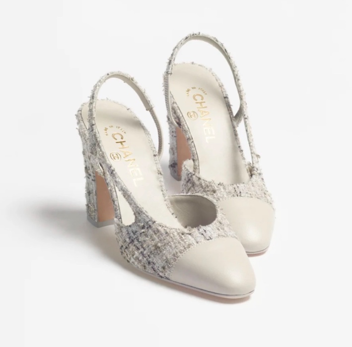 Chanel SLINGBACKS Wool and Cotton Tweed & Lambskin  Gray, Black & Gold