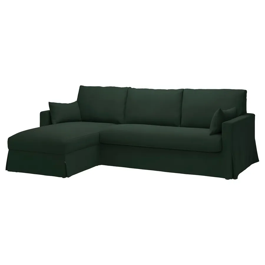 HYLTARP 3-seat sofa w chaise longue, left - Tallmyra dark green