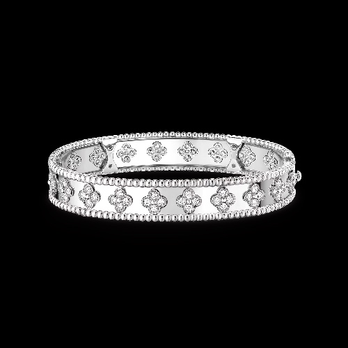 Perlée clovers bracelet, medium model 18K white gold, Diamond - Van Cleef & Arpels