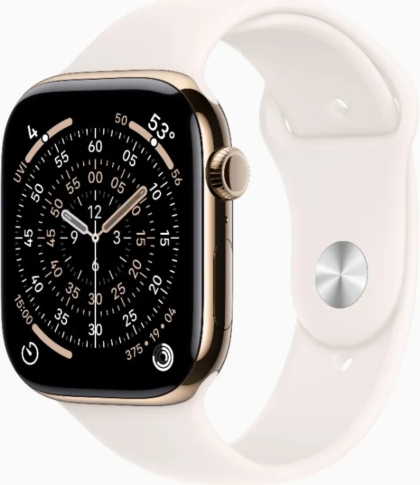 Apple Watch 11 GPS + Cellular 46mm koperta z tytanu (złoty) + pasek sportowy rozmiar S/M (łagodny róż)