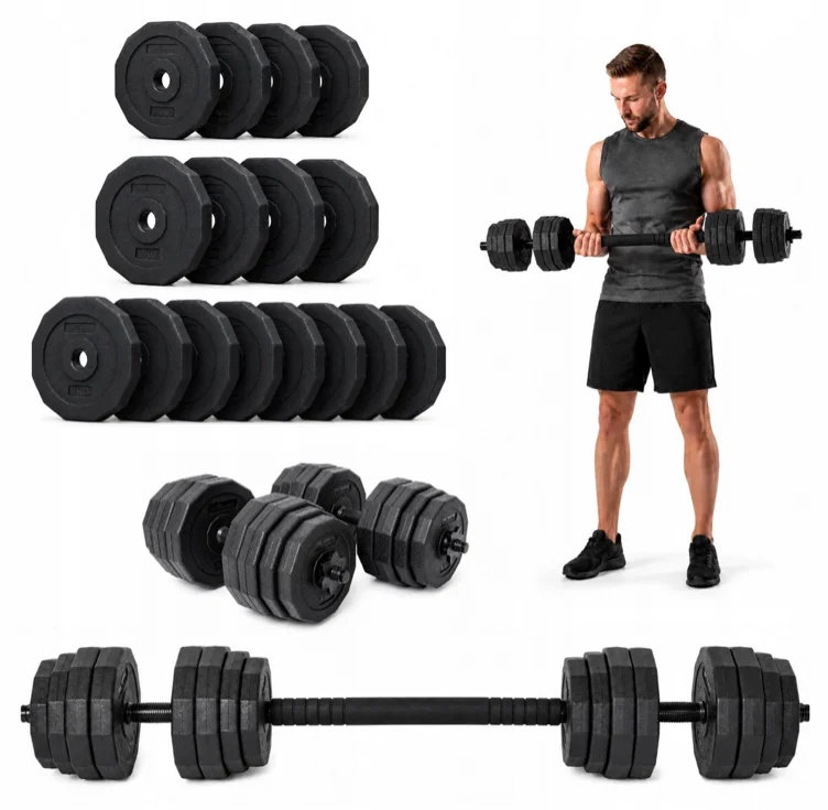 SZTANGA SKRĘCANA 2W1 DO TRENINGU HANTLE 2X20 KG ZESTAW OBCIĄŻENIA 40KG