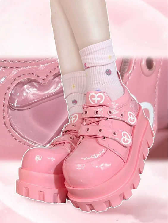 [$50.00]Pink Water Injected Heart Design Platforms