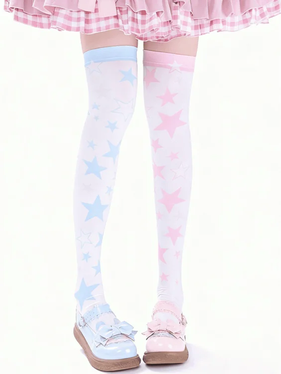 [$13.99]Pink/Blue Sweet Lolita Stars Pattern Stockings