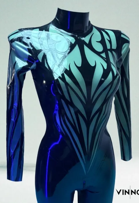 Kheper Catsuit for women – Decorated Torso Version | M / Black / Translucent Blue