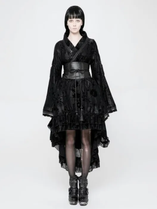 Punk Rave Black Gothic Lolita Flocking Printing Kimono Dress - DarkinCloset.com