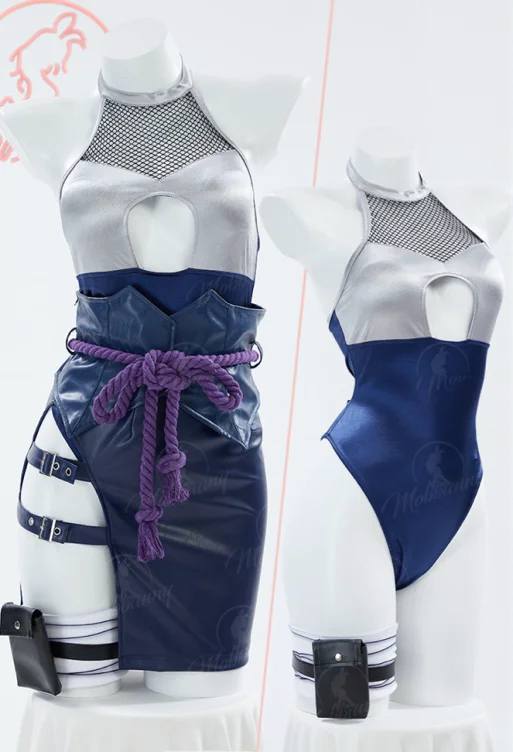 Ninja Derivative Sexy Lingerie Costume Cutout Bodysuit and Skirt with Sleeves and Waist Rope