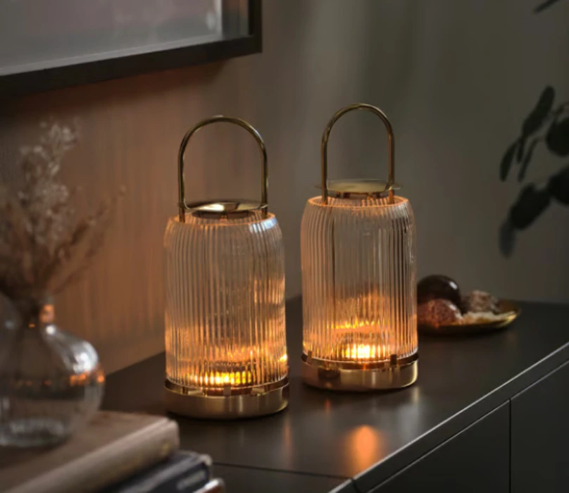 KUNGSTÄRNA Lantern for tealight - clear glass/gold 10 "
