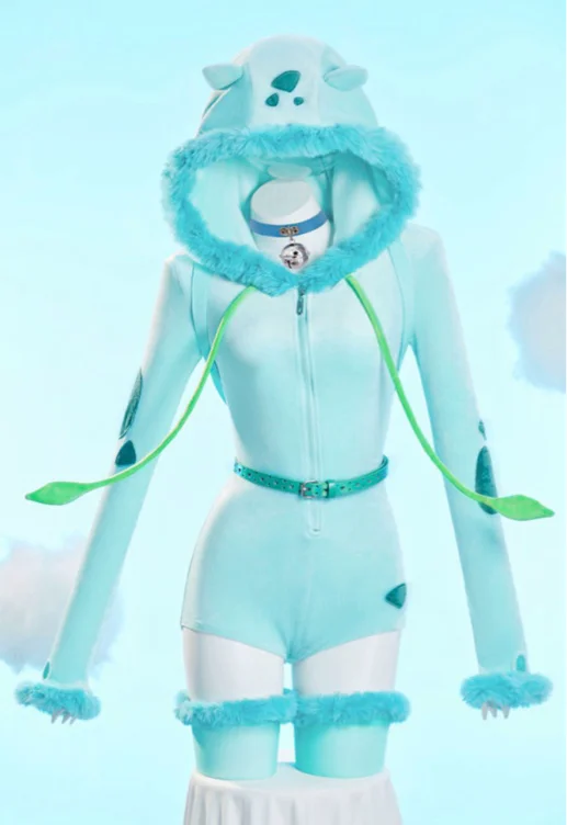 PM Derivative Sexy Cosplay Costume Cute Plush Homewear Hooded Bodysuit with Backpack and Belt