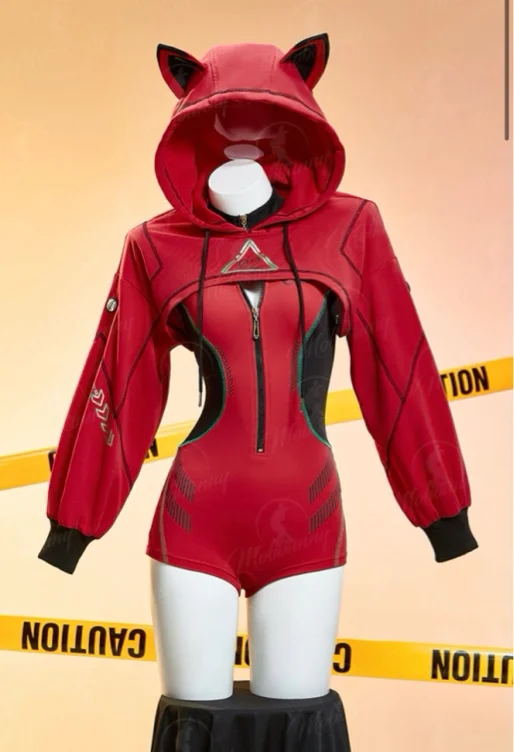 Anime Girl Derivative Sexy Cosplay Costume Cyber Style Tight Bodysuit with Hooded Short Jacket