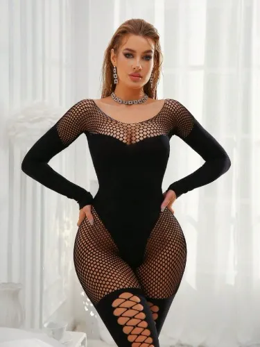 1pc Women's Long Sleeve Hollow Out Jumpsuit For Going Out