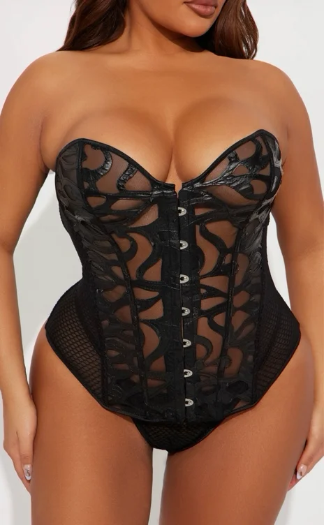 Elvira Lace And Mesh Corset 2 Piece Set