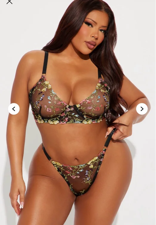 Your Secret Garden Embroidered Mesh Bra and Thong Set