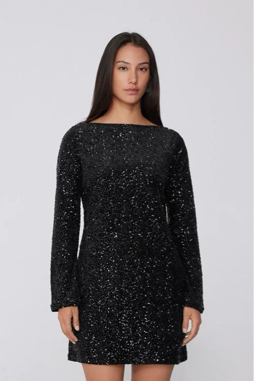 Vestito Corto Manica Lunga in Paillettes