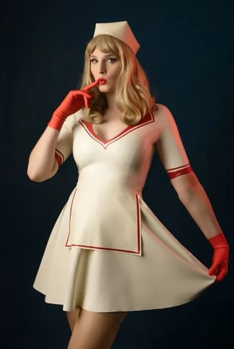Latex Nurse Dress & Apron Set