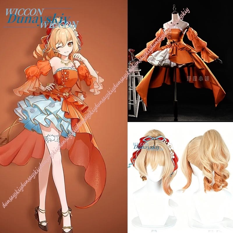 【Nekocos】Game Genshin Impact Cosplay Yoimiya Splendid Festivity Cosplay Costume | Custom-Tailor - Full Set+Wig / M