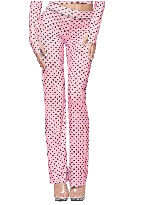 I.AM.GIA Women's Blare Semi Sheer Low Rise Flare Leg Trackpant - Pink Polka Dot - X-Small