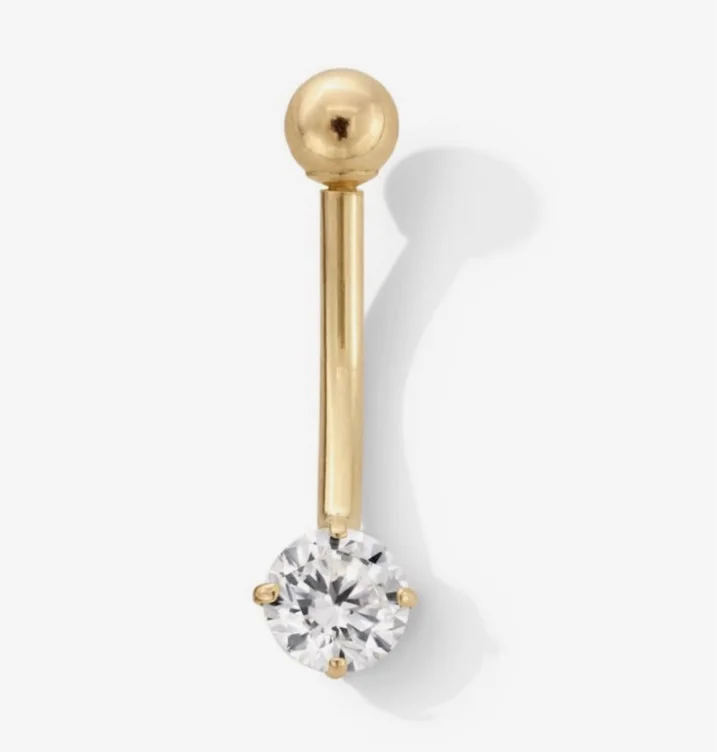 Yellow Ion-Plated CZ Champagne and White Flower Dangle Belly Ring - 14G