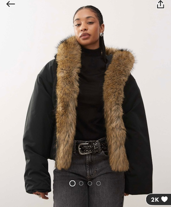 Weekday oversized faux fur jacket with hood in black