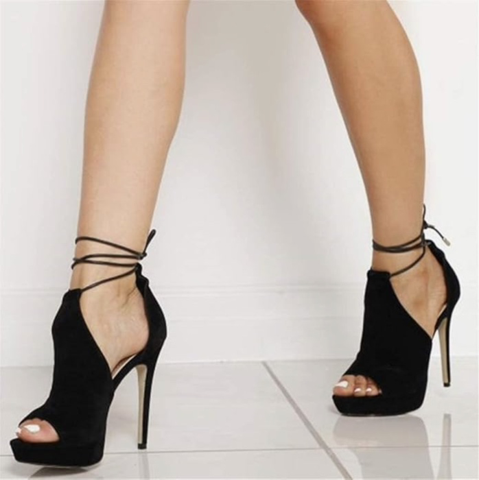 Peep Toe Lace-Up Platform Stiletto Heels 