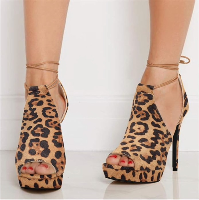 Peep Toe Lace-Up Platform Stiletto Heels