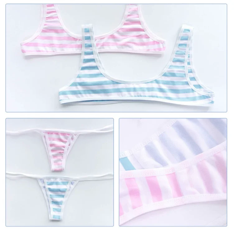 Striped Lingerie Set - Blue