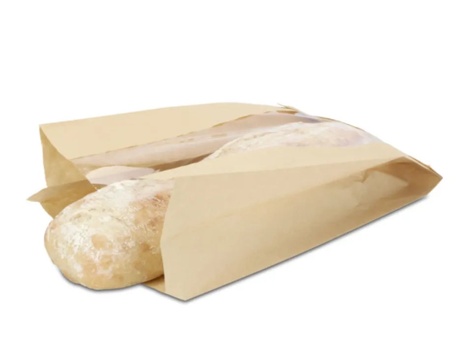 Paper Bread Bag with PLA Window - Plain Kraft - 8.5 x 4.5 x 14 in.
