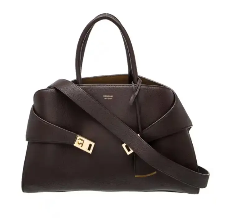 Ferragamo Gancini Hug Medium in Brown Leather
