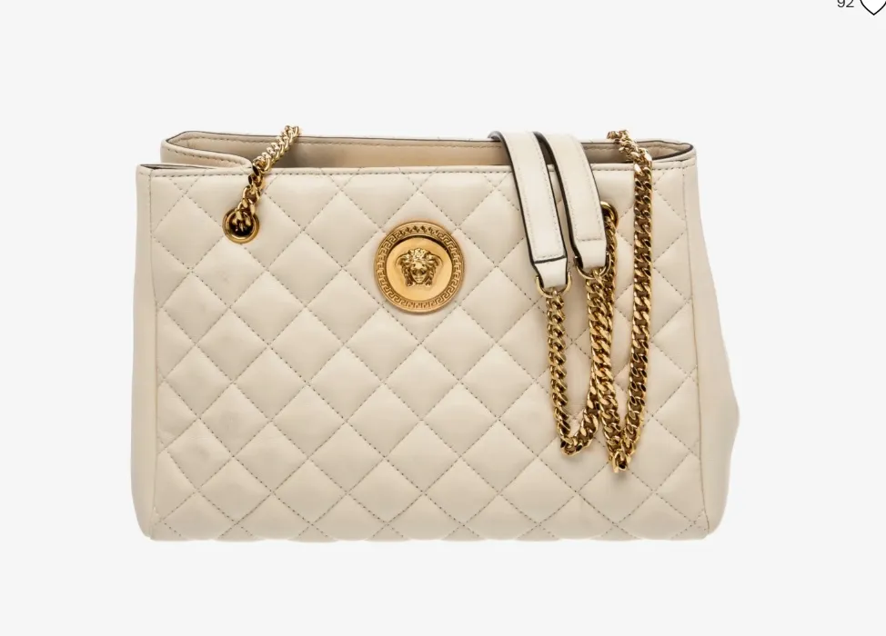 Consignment White Leather Versace Medusa Shoulder Bag
