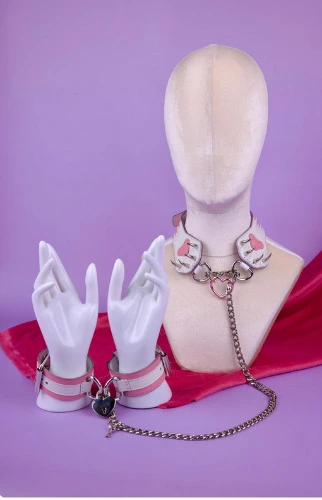 Handcrafted Leather Collar with Handcuffs, Adjustable Choker 