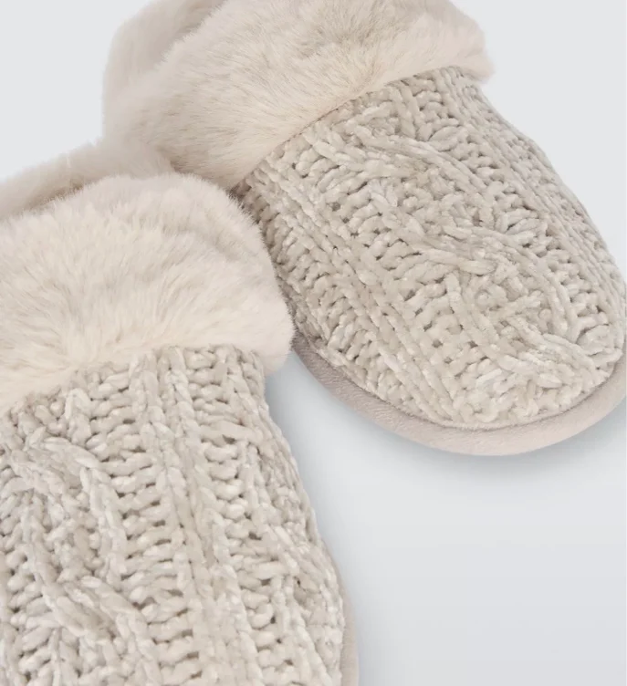 John Lewis Chenille Mule Slippers, Oatmeal