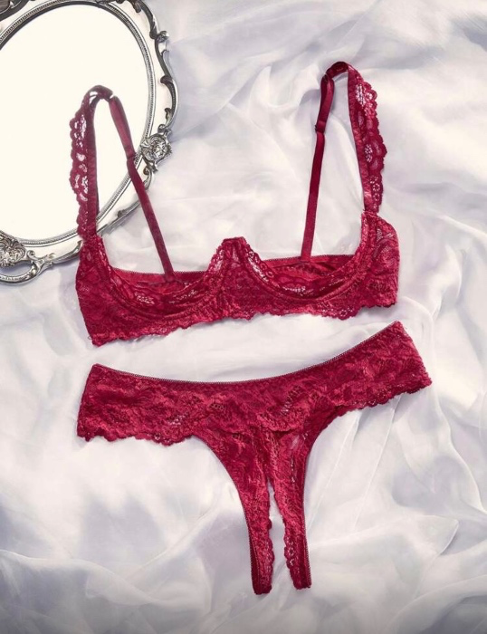 Red Crotchless & cupless lingerie set