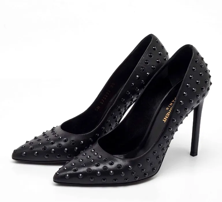 🖤 Saint Laurent black leather studded pointed-toe stilettos