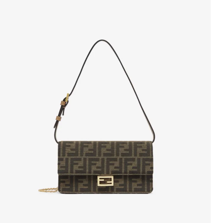 Wallet On Chain Baguette Brown FF fabric wallet