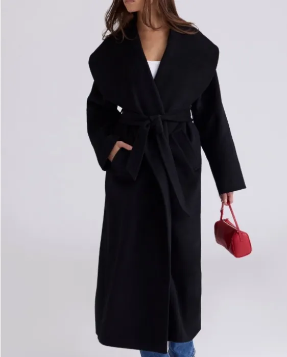 ( $439 ) Black wool shawl collar coat