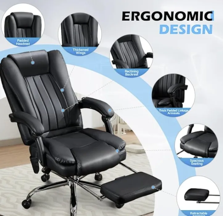 Massage Chair with Foot Rest,6 Points Vibration and Heat  (Black)