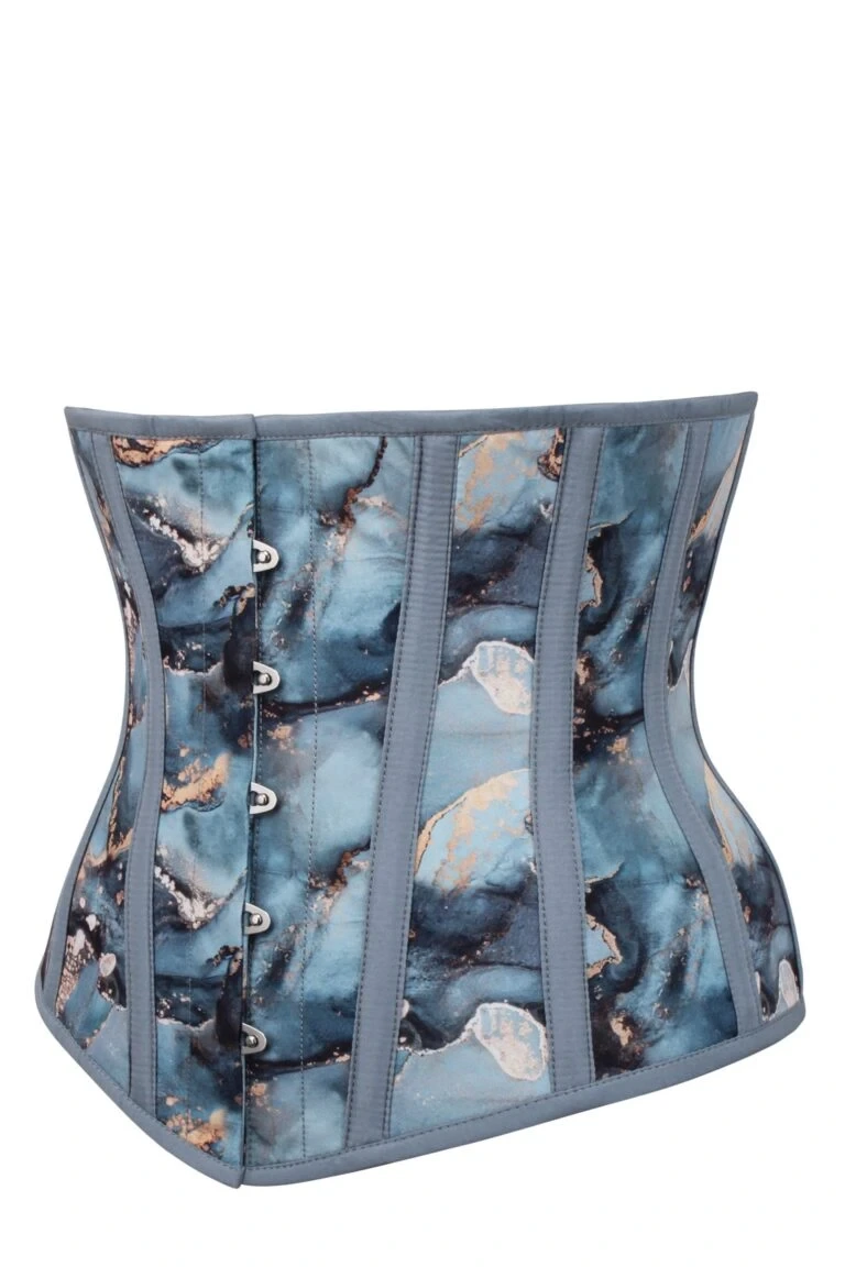 Vintage Style Blue And Gold Marble Underbust Corset